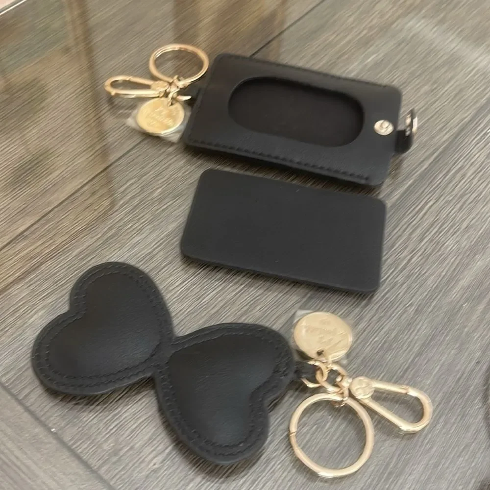 Maisin Gaja Handbag Tags Hangbag Charms Key Chains Faux Black Leather Gold-tone
